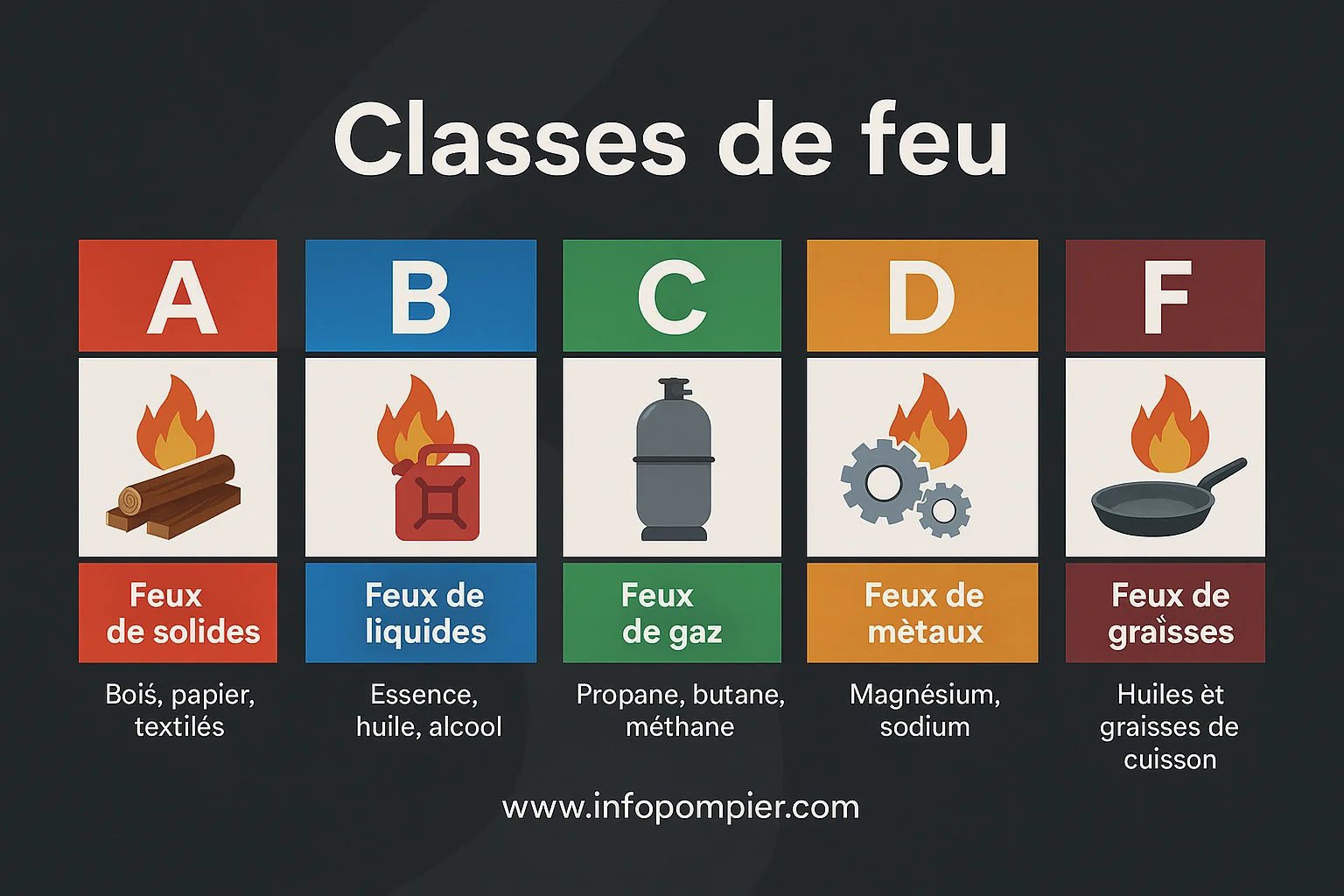 Classes de feu infographie Info Pompiers