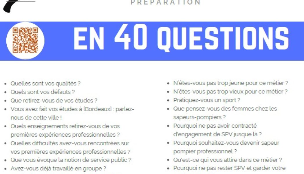 Exemples de questions oral concours SPP - 40 questions PDF - Info Pompiers