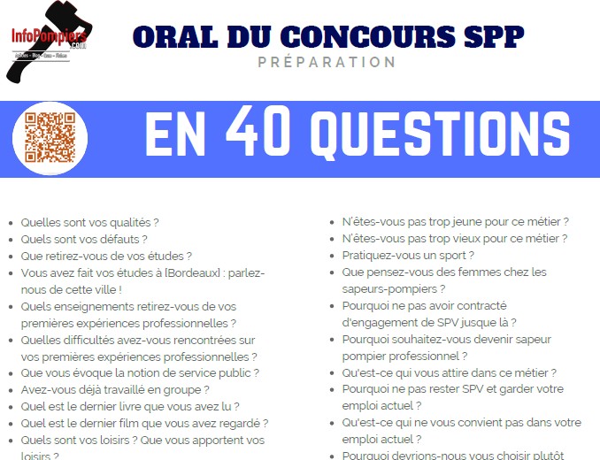 Exemples de questions oral concours SPP  40 questions PDF  Info Pompiers